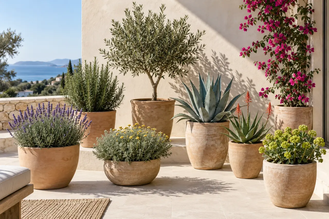 8 plantes pour une terrasse plein soleil, économes en eau et adaptées aux pots