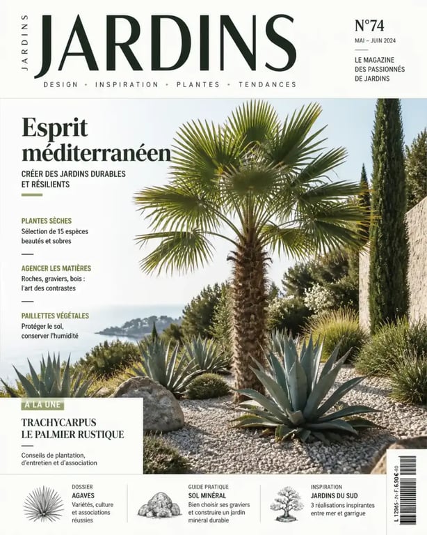 Idée massif avec palmier style méditerranéen et plantes succulentes