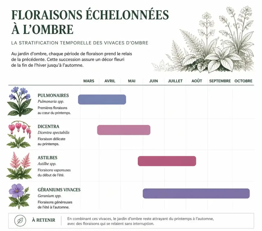 Calendrier de floraison des plantes vivaces pour zones d'ombre