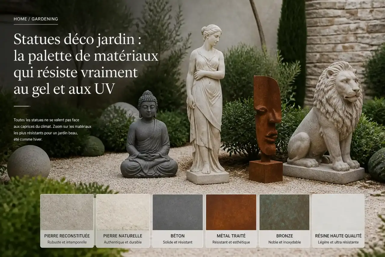 Statues déco jardin : la palette de matériaux qui résiste vraiment au gel et aux UV