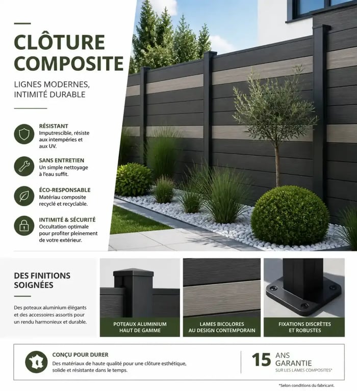 Idée clôture jardin en composite bicolore