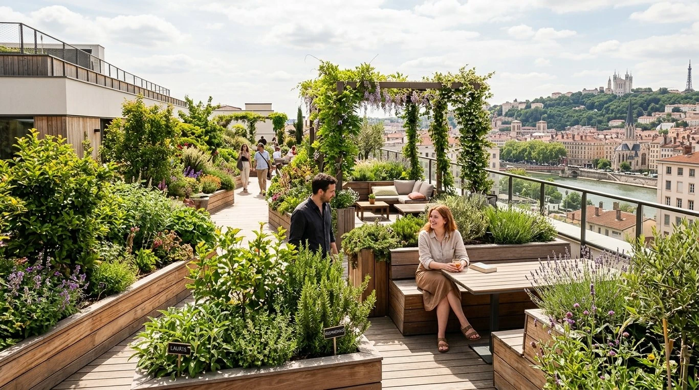 Terrasse design avec graminées ondoyantes