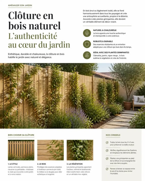 Idée clôture jardin en bois naturel