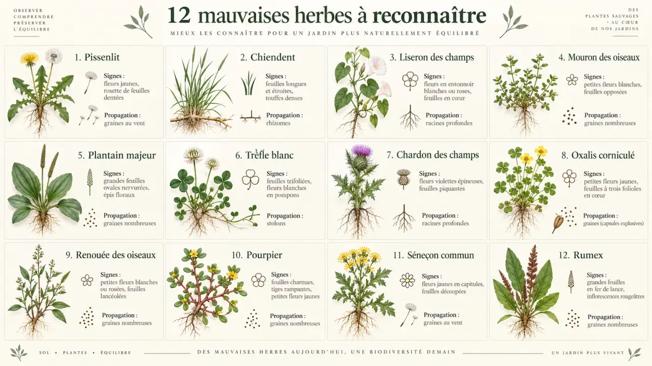 12 mauvaises herbes à reconnaître, avec leurs signes et leur mode de propagation