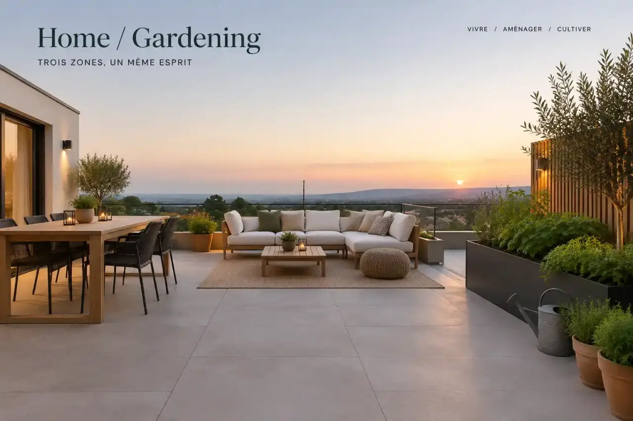 Décoration de terrasse extérieure moderne : structurez trois zones sans surcharger l’espace