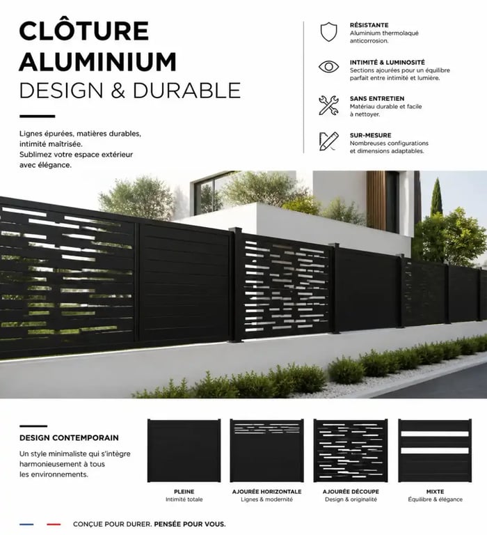 Idée clôture jardin en aluminium moderne